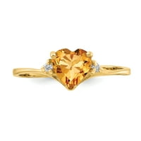 Primal arany karátos sárga arany szív citrin és VS gyémánt gyűrű