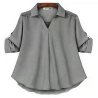 Női felsők hajtóka nyak plusz méretű ingek Túlméretezett blúz bő tunika ing üzleti Világoskék 3XL