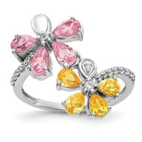 Primal Gold Karat fehér arany gyémánt és citrin, rózsaszín turmalin virággyűrű
