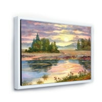 A vidéki tó naplemente este, én keretes festmény vászon művészeti nyomtatás