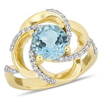 Miabella női 2- Carat T.G.W. Ég kék topaz és fehér topaz sárga arany vakuval bevont sterling ezüst kavargó gyűrű