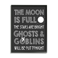 A Stupell Industries Moon Is Full Stars fényes Halloween -kifejezés grafikus Art fekete keretes művészet nyomtatott