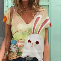 Húsvéti napi ingek nőknek nyári Rövid ujjú v nyakú aranyos ünnepi grafikus nyomtatás elegáns alkalmi póló Laza illesztés