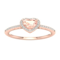 Császári drágakő 10k Rózsa arany szív vágott Morganit CT tw gyémánt Halo női gyűrű