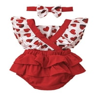 WakeUple nyári Valentin-nap csecsemő baba lányok Body szett Fly Hüvely szív nyomtatás Bowknot Patchwork Jumpsuit