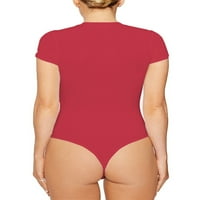 Sanviglor Női Póló Body Egyszínű Jumpsuit Rövid Ujjú Felsők Szexi Body Sleep Red L