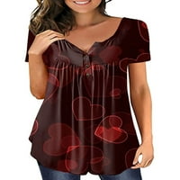 Sanviglor Női pólók szív nyomtatás Tee V nyak nyári felsők bő tunika ing nyaralás blúz Barna 2XL