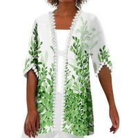 Clearance Női Nyitott első kardigán divatos nyomtatási Fél ujjú blúz laza alkalmi puha csipke felsők Zöld XXXL