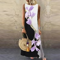 Női kerek nyakú ujjatlan Virág Pillangó nyomtatás varrás divat ruha lila 3XL