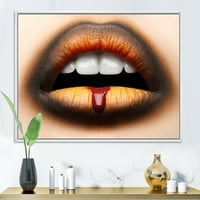 Nő ajkak fekete és narancssárga rúzs keretes fényképezés vászon művészete