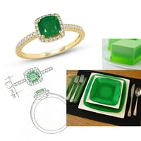 Miabella női karátos T.G.W. Párna vágott smaragd és carat T.W. Kerek vágott gyémánt 14 kt sárga arany halo gyűrű