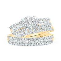 14kt sárga arany az övé kerek gyémánt klaszter megfelelő esküvői készlet 2-Cttw