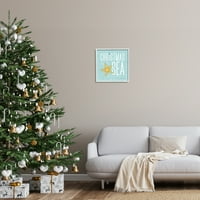 Stupell Industries Karácsony a tengeri türkiz ünnepi festmény fehér keretes művészeti nyomtatási fal művészet