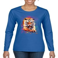 Vad Bobby, tigris morgó színes Trippy nyakkendő festék állatbarát Női grafikus Hosszú ujjú póló, Royal, 2XL