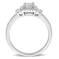 Miabella női karátos T.W. Hercegnő-vágott gyémánt 14 kt fehér arany halo eljegyzési gyűrű