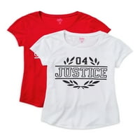 Justice Girls Logo Grafikus Pólók, 2-Pack, Méret 5- és Plus
