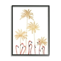 Stupell Industries Magas Flamingoes Arany pálmafák a fehér fekete fölött, amelyet Ziwei Li keretezett