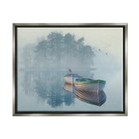 Stupell ködös hajó -tó reflexiós tájfestés szürke úszó keretes művészeti nyomtatási fal művészet