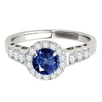 Mauli Jewels eljegyzési gyűrűk nőknek 1. Karátos Halo zafír és gyémánt eljegyzési gyűrű vasvilla 14k arany