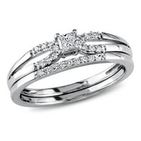 Miabella női karátos T.W. Hercegnő-vágott és kerek vágott gyémánt sterling ezüst osztott szárú menyasszonyi gyűrűs