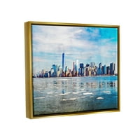 Stupell távoli New York City Skyline épületek utazási és helyek festés arany úszó keretes művészeti nyomtatott fali
