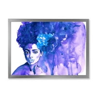 Designart 'Afro amerikai nő dicsőséges kék portréja' Modern keretes művészeti nyomtatás