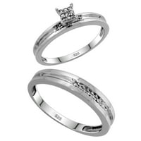 Sterling ezüst 2 darabos gyémánt esküvői eljegyzési gyűrű készlet neki és ródium kivitelben, & széles, méret 7.5