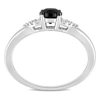 Carat T.W. Ovális vágású fekete gyémánt és kerek vágott fehér gyémánt 14 kt fehér arany eljegyzési gyűrű