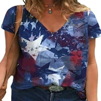 Női póló amerikai zászló nyomtatás nyári felsők V nyakú póló női alkalmi póló napi ruházat tunika blúz stílus-C XL