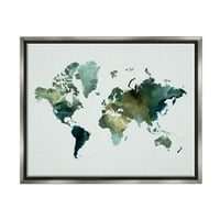 Stupell Green tónusú világtérkép utazás és helyek festmény szürke úszó keretes művészeti nyomtatási fal művészet