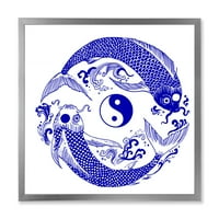 Designart 'Blue Chinoiserie Koi Fish II' hagyományos keretes művészeti nyomtatás