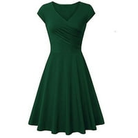 Női ruhák szexi szilárd temperamentum női nyári strand Térdig érő V-nyakú A-vonalú Hüvely zöld ruha XL