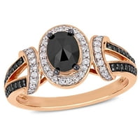 Carat T.W. Fekete -fehér gyémánt 10KT rózsa arany halo eljegyzési gyűrű