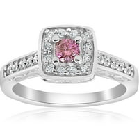Pompeii 3 8ct rózsaszín gyémánt párna Halo Vintage eljegyzési gyűrű 14K fehér arany