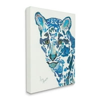 A Stupell Industries elhomályosult leopárd összegyűjtött kék minták vadon élő állatok festménygaléria csomagolt vászon