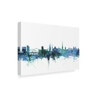 Védjegy képzőművészet 'Newcastle England kék kékeszöld Skyline' vászon művészet Michael Tompsett
