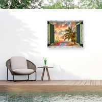 Leo Kelly 'Trópusi ablak a Paradise IV' kültéri, minden időjárási faldekorációhoz