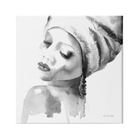 Stupell Industries nő fejfedővel nyugodt fekete fehér akvarell portré, 36, Aimee Del Valle tervezése