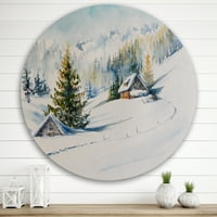 Designart 'a téli hegyek kis házzal' hagyományos kör fém fal Art-lemez 36