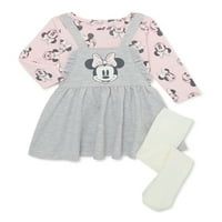 Disney Minnie Mouse Baby Girls Pinafore ruha, felső Hosszú ujjú és harisnyanadrág szett, 3 részes, méretek 0 3 hónapos
