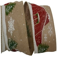 Papír karácsonyfa szalag, természetes vörös zöld, 5in 10yd, 1 csomag