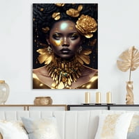 Designart arany és fekete virágos nő VI vászon fal művészet