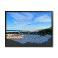 Stupell Rocky Beach Coast Horizon Sky Landscape Festés fekete keretes művészeti nyomtatási fal művészet