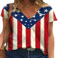 Luxplum Női póló V nyakú póló amerikai zászló nyomtatás nyári felsők Laza Tee Beach Pulóver stílus-B L