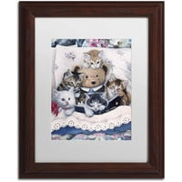 Védjegy képzőművészet 'cica és mackó' vászon művészet Jenny Newland, fehér matt, fa keret
