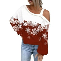 koaiezne felsők nőknek divatos nők karácsonyi aszimmetrikus Harmat váll kockás hópehely nyomtatás Hosszú ujjú blúz