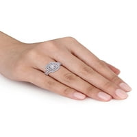 Carat T.W. Diamond 10KT fehérarany dupla halo eljegyzési gyűrű